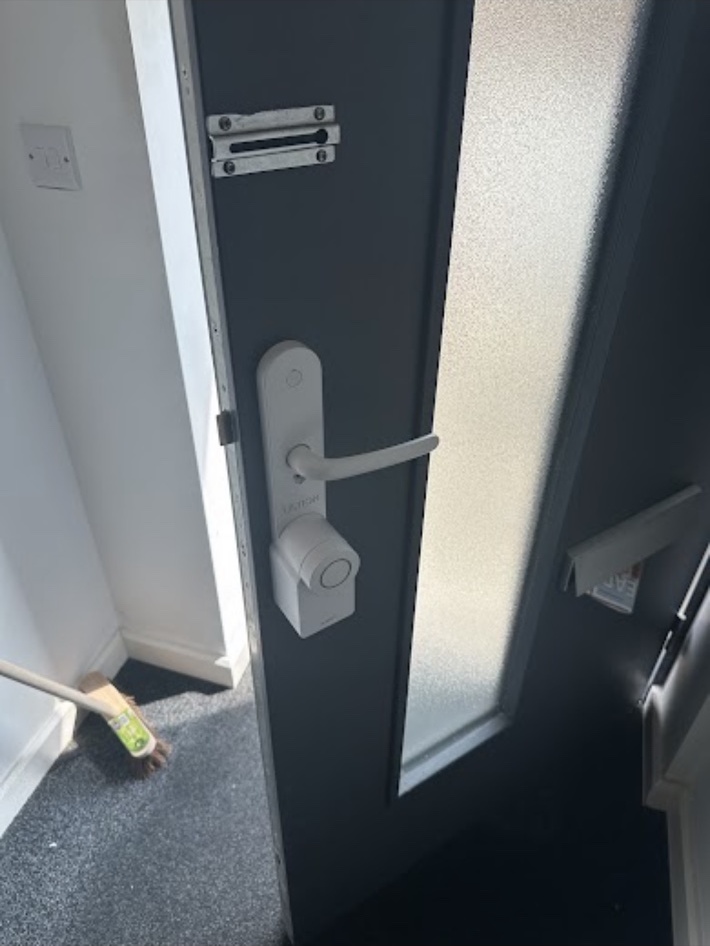 Interior door handle with fitted smart-lock hardware